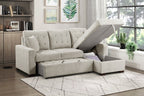 9816SN*2LLRC Waitsfield sand textured fabric sectional sofa with storage chaise and sleep area