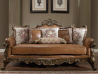 HD-555-2PC 2 pc Rich carmel leather upholstery carved back and arms sofa and love seat
