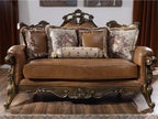 HD-555-2PC 2 pc Rich carmel leather upholstery carved back and arms sofa and love seat