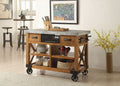 Acme 98182 Kailey distressed antique oak finish wood and black metal accents kitchen island cart