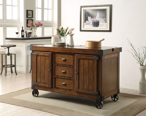 Acme 98186 Kabili distressed antique tobacco finish wood and black metal accents kitchen island cart