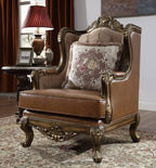 HD-555-2PC 2 pc Rich carmel leather upholstery carved back and arms sofa and love seat