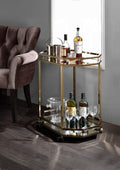 Acme 98197 Lacole champagne metal finish frame mirror shelves kitchen island tea / bar cart