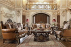 HD-555-2PC 2 pc Rich carmel leather upholstery carved back and arms sofa and love seat