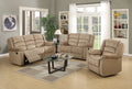 Global United 9824BEI-2PC 2 pc Norma beige bella velour fabric sofa and love seat with recliner ends