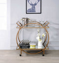 Acme 98295 Traverse champagne metal round finish frame glass and mirror shelves kitchen island tea / bar cart