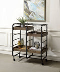 Acme 98410 Vorrik black metal finish frame 3 removable wooden trays kitchen island tea / bar cart