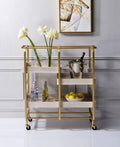 Acme 98412 Vorrik gold metal finish frame 3 removable wooden trays kitchen island tea / bar cart