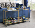 Acme 98425 Kenda gold metal finish frame glass and mirror shelves 61" long kitchen island tea / bar cart