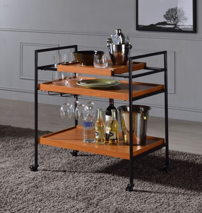 Acme 98675 Oaken black metal finish frame honey oak kitchen island tea / bar cart