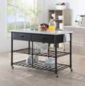 Acme 98942 House of Hampton Kaif grey finish metal frame cultured white stone kitchen island cart with drawers