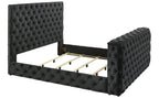 Crown Mark 5213BK josephine black velvet fabric tufted queen bed with TV lift footboard