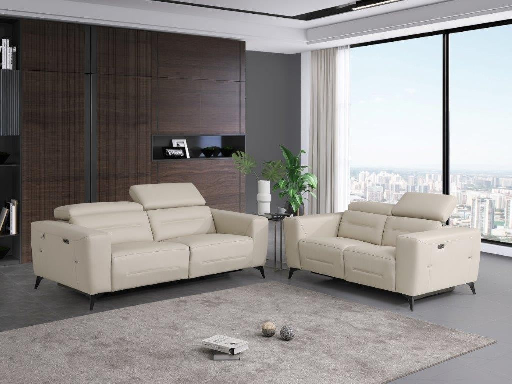 Global United 989BEI-2PC 2 pc beige genuine Italian leather power reclining and headrests sofa and love seat set Latitude run aramis modern style