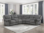 Homelegance  9913-32LCN2R 3 pc Muirfield gray textured microfiber fabric sectional sofa with recliner ends and console