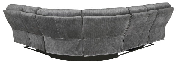 Homelegance  9913-32LCN2R 3 pc Muirfield gray textured microfiber fabric sectional sofa with recliner ends and console