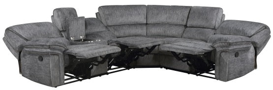 Homelegance  9913-32LCN2R 3 pc Muirfield gray textured microfiber fabric sectional sofa with recliner ends and console