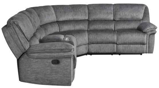 Homelegance  9913-32LCN2R 3 pc Muirfield gray textured microfiber fabric sectional sofa with recliner ends and console