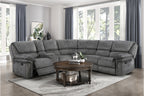 Homelegance  9913-32LCN2R 3 pc Muirfield gray textured microfiber fabric sectional sofa with recliner ends and console