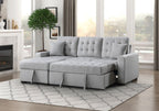 Homelegance 9916GY-2LCRL 2 pc Mccafferty light grey textured fabric sectional sofa storage chaise and pop up sleep area