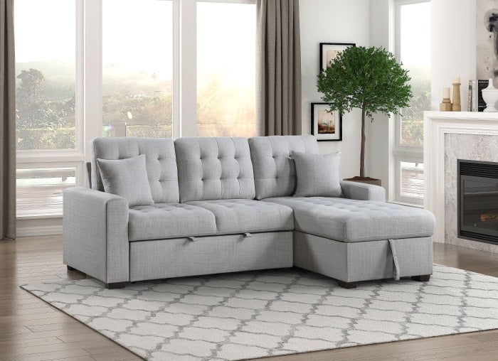 Homelegance 9916GY-2LLRC 2 pc Mccafferty light grey textured fabric sectional sofa storage chaise and pop up sleep area