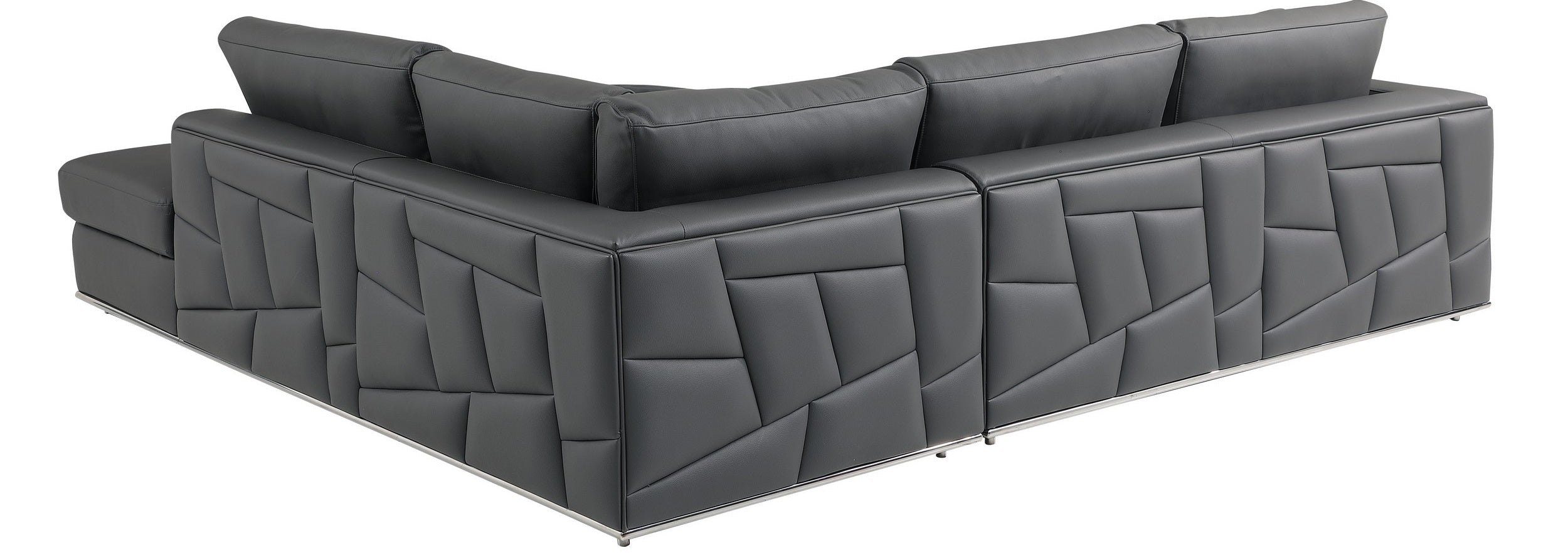 Global United 998-GY-RAF 2 pc Latitude run oleander grey italian leather sectional sofa with right facing chaise chrome trim