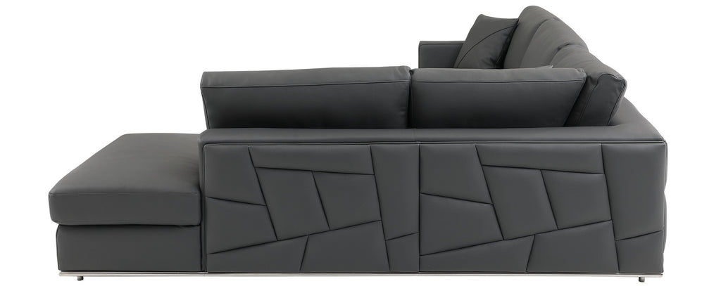 Global United 998-GY-RAF 2 pc Latitude run oleander grey italian leather sectional sofa with right facing chaise chrome trim