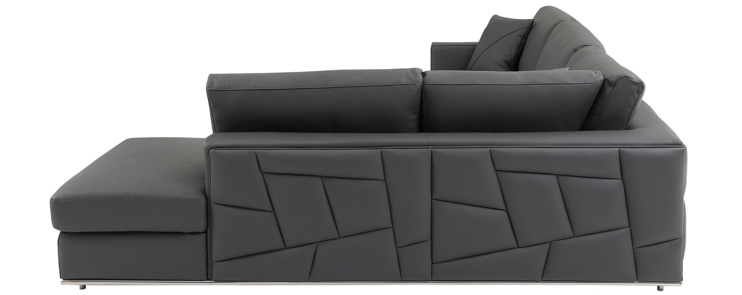 Global United 998-GY-RAF 2 pc Latitude run oleander grey italian leather sectional sofa with right facing chaise chrome trim