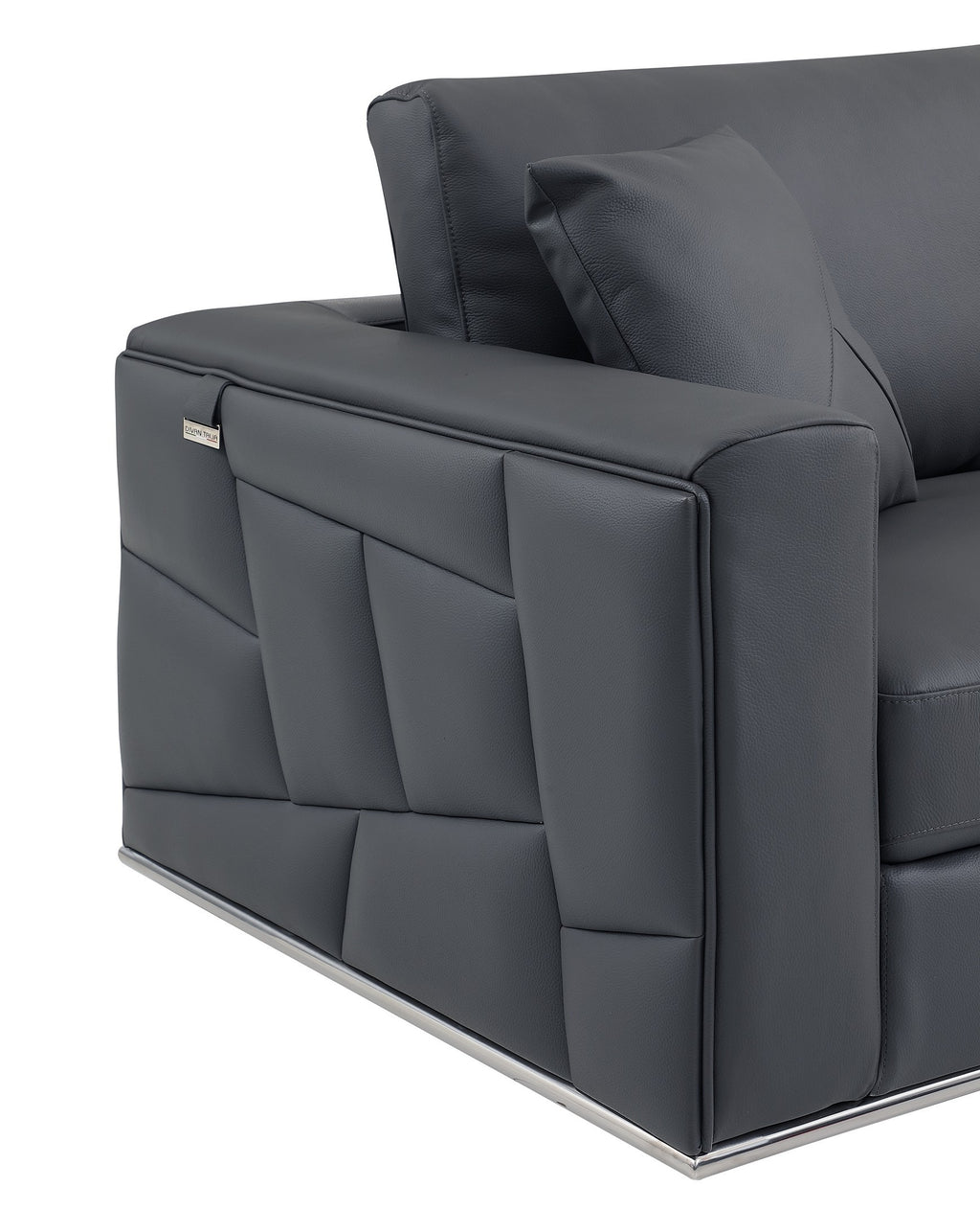 Global United 998-GY-RAF 2 pc Latitude run oleander grey italian leather sectional sofa with right facing chaise chrome trim