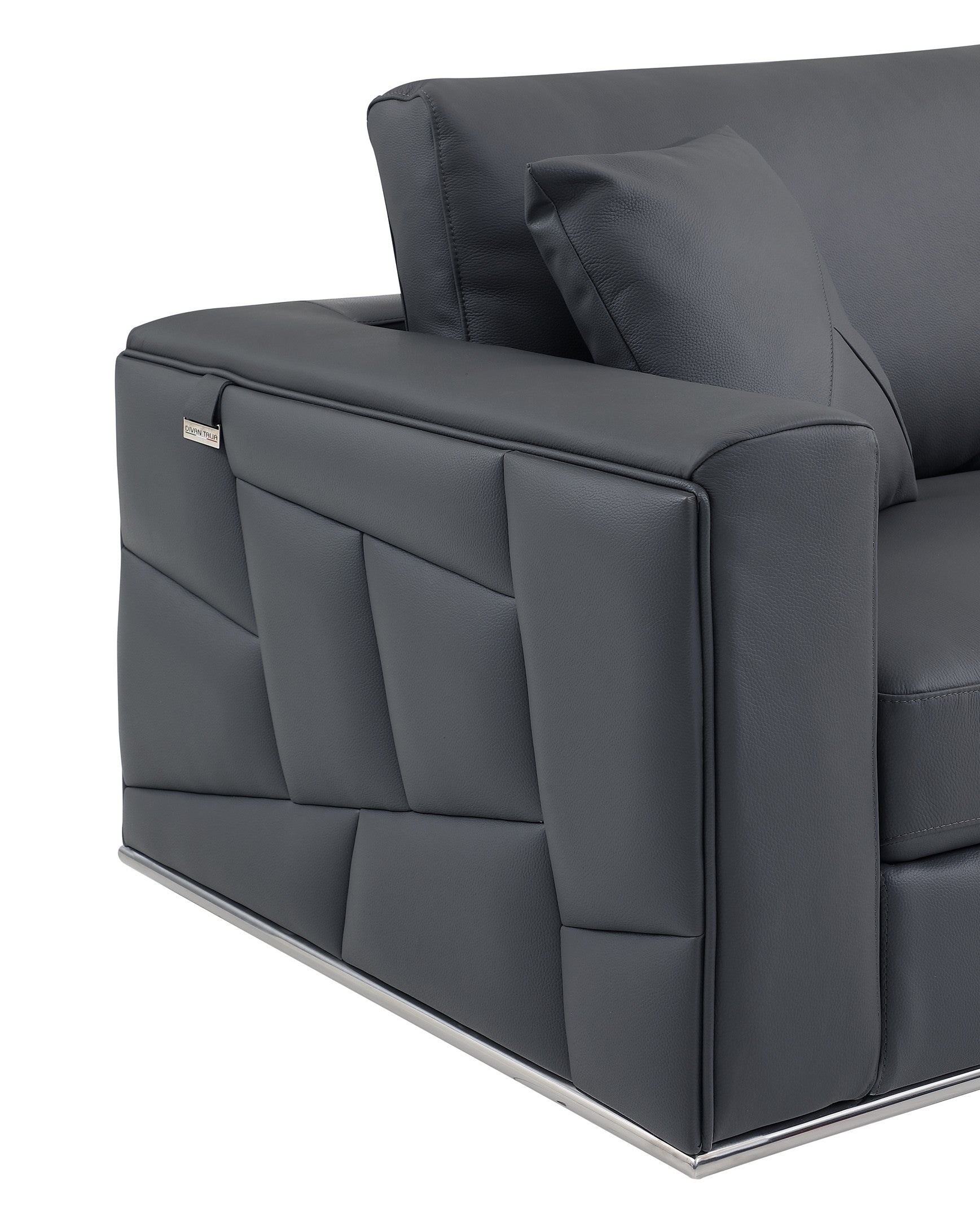 Global United 998-GY-RAF 2 pc Latitude run oleander grey italian leather sectional sofa with right facing chaise chrome trim