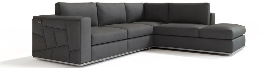 Global United 998-GY-RAF 2 pc Latitude run oleander grey italian leather sectional sofa with right facing chaise chrome trim