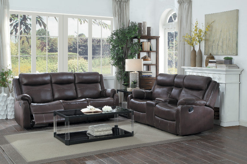 Homelegance 9990DB-SL 2 pc Yerba dark brown polished microfiber sofa and love seat lay flat recliner ends