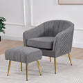 Best Quality Holly Dark Grey Boucle Fabric Barrel Back Pleated Sides Accent Chair and Ottoman with Gold Legs – AC160