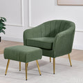 AC161 2 pc Holly green boucle fabric barrel back pleated sides accent chair and ottoman with gold legs