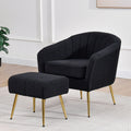 AC162 2 pc Holly black boucle fabric barrel back pleated sides accent chair and ottoman with gold legs