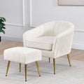 AC163 2 pc Holly cream boucle fabric barrel back pleated sides accent chair and ottoman with gold legs