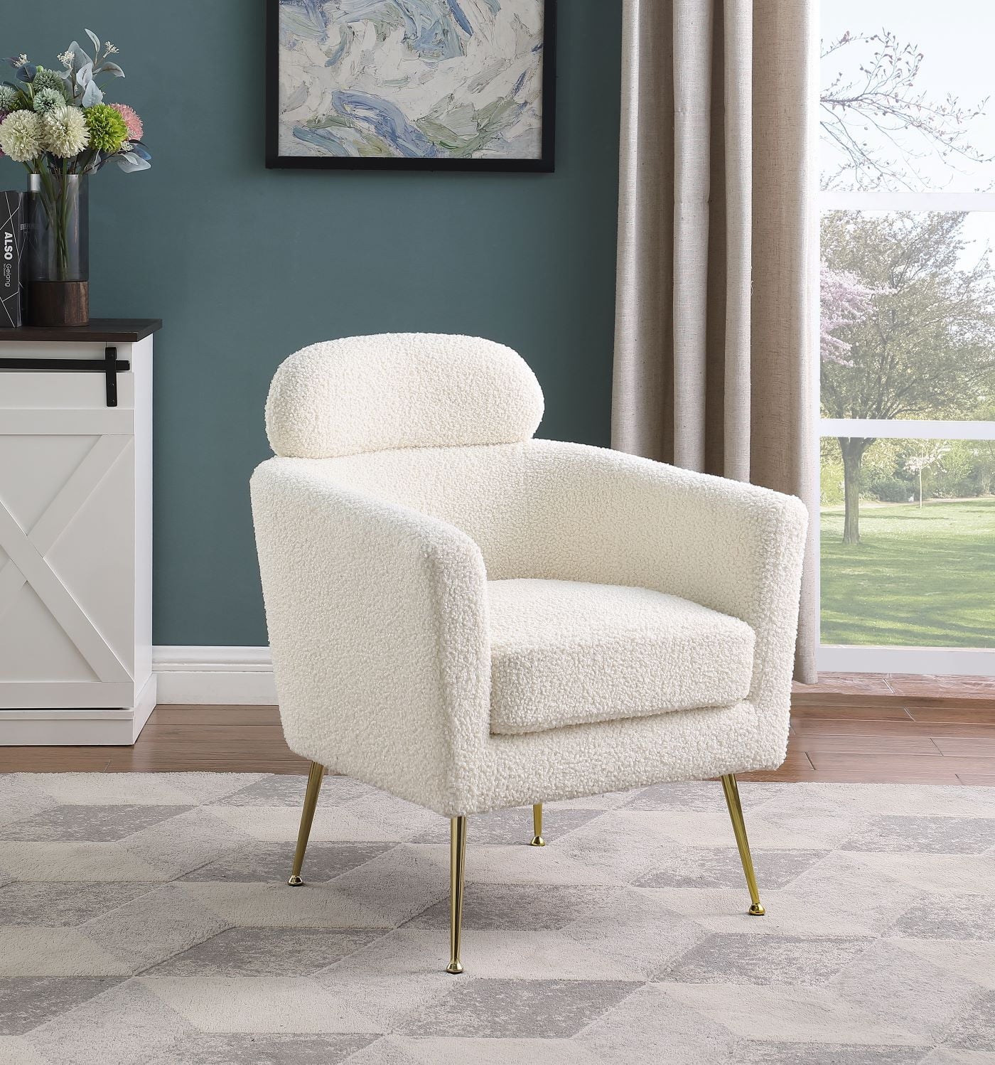 Best Quality AC165 White boucle fabric barrel chair with gold metal legs mid-century modern willa arlo interiors