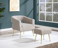 AC231 2 pc Janice grey teddy bear boucle fabric barrel back accent chair and ottoman with gold legs