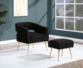 AC232 2 pc Janice black teddy bear boucle fabric barrel back accent chair and ottoman with gold legs