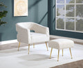 AC233 2 pc Janice cream teddy bear boucle fabric barrel back accent chair and ottoman with gold legs
