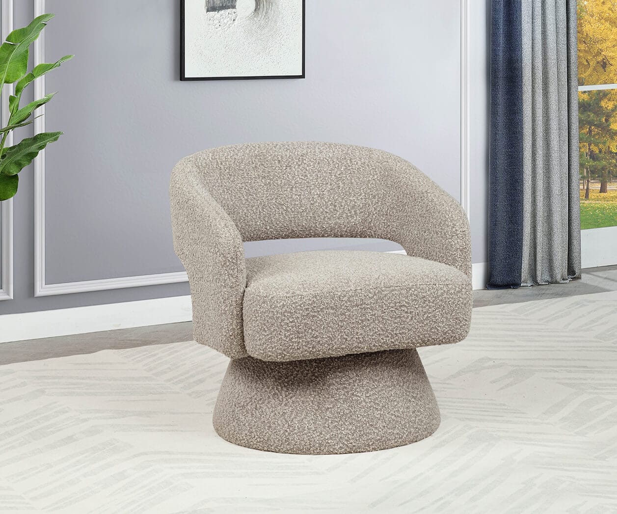 AC295 Valerie II grey teddy bear boucle fabric barrel back swivel accent chair