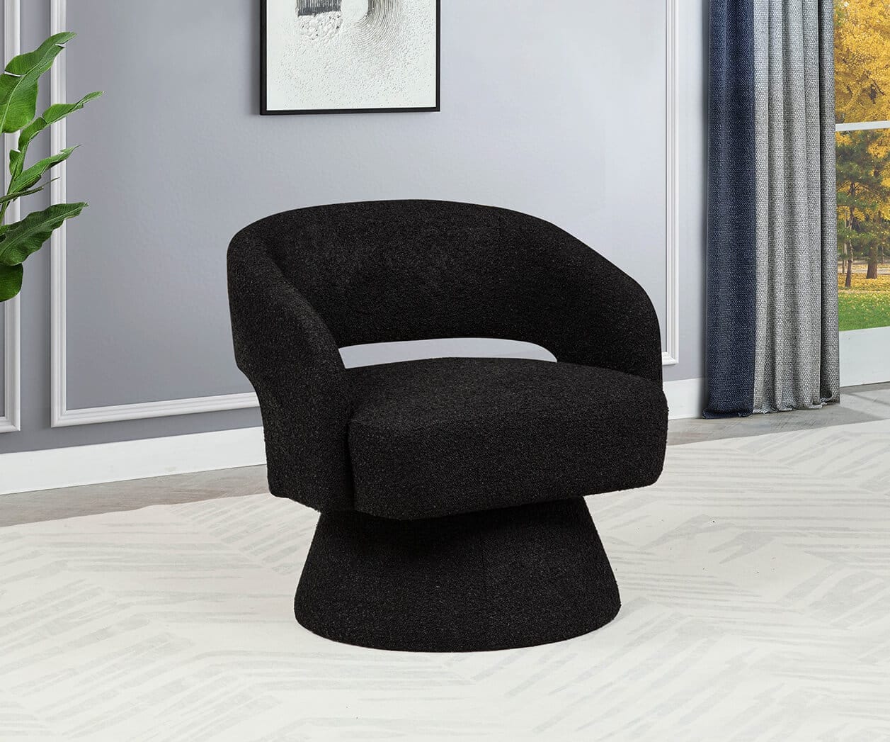 AC296 Valerie II black teddy bear boucle fabric barrel back swivel accent chair