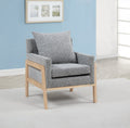 AC310  Daisy rich grey teddy bear boucle fabric natural finish wood frame side accent chair squared back