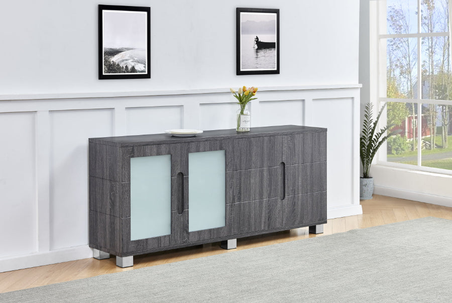 AC-72 Hayes walnut wood grain high gloss finish modern buffet sideboard server cabinet with frosted glass front doors