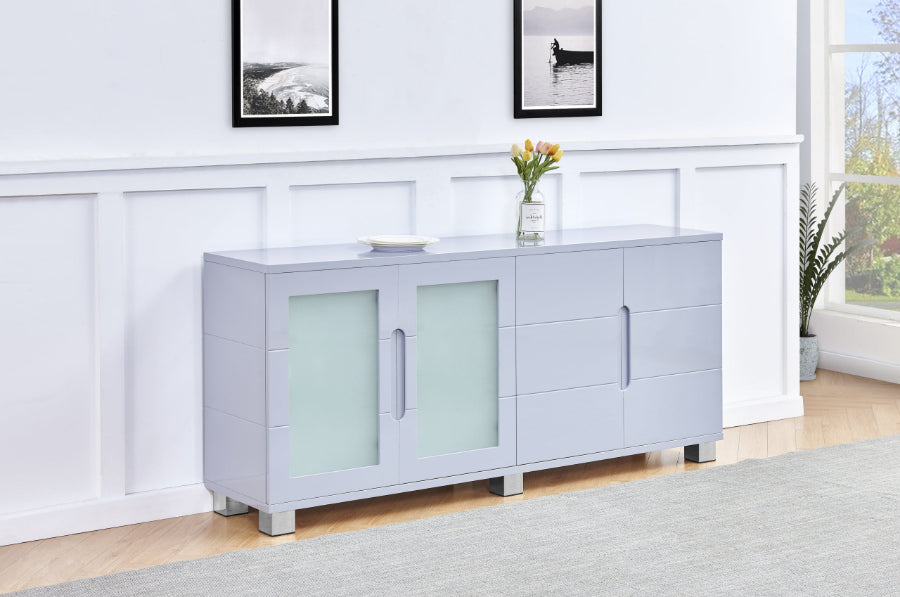 AC-73 Hayes grey high gloss finish modern buffet sideboard server cabinet with frosted glass front doors