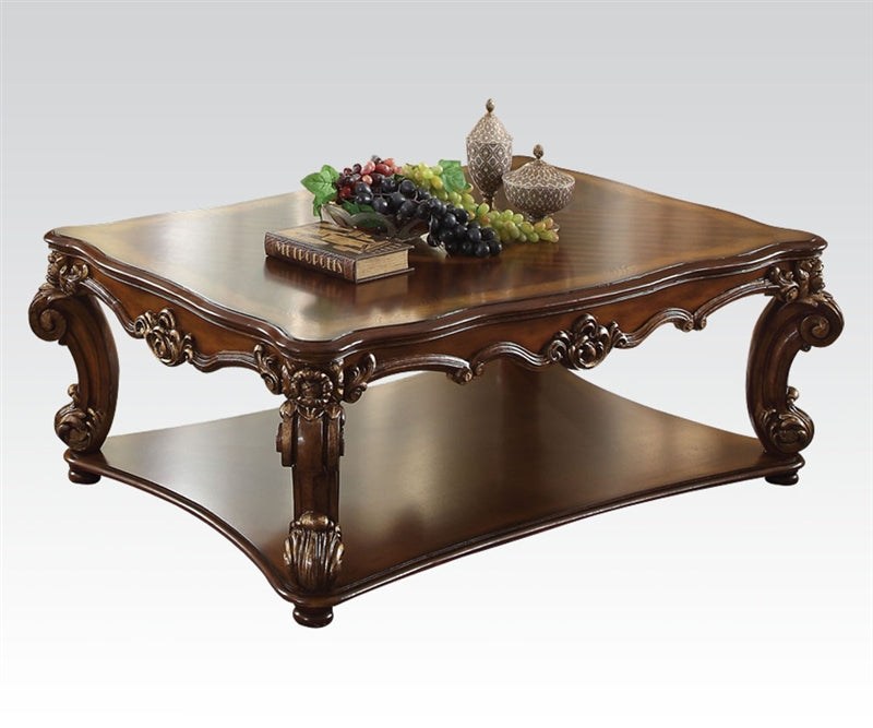 Acme 82002 Astoria grand esmeralda vendome cherry finish wood carved accents square coffee table
