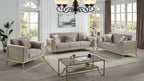 Antigua Taupe Fabric 2-Piece Sofa and Love Seat Set with Geometric Pattern Arms & Gold Trim – Matrix