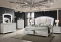Adele 4 pc Adele pearl white finish wood faux leather upholstered headboard LED lighting queen bed set footboard drawers