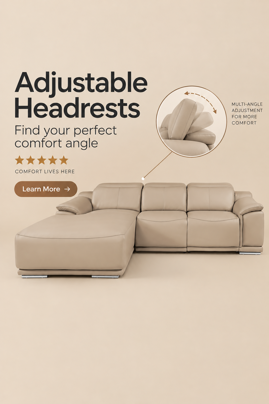 DivanItalia Beige Italian Leather 3-Piece Power Reclining Sectional with Chaise – 9762BEI-3PC-CH