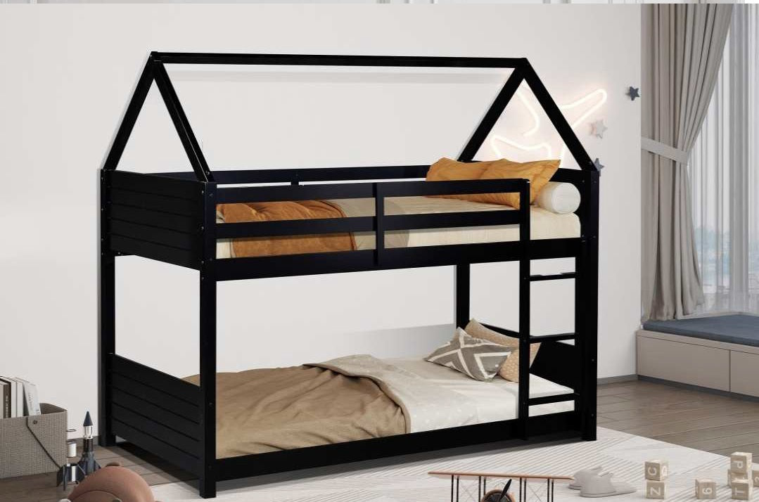 Albany-ESP Espresso finish wood twin over twin bunk bed with house style top frame