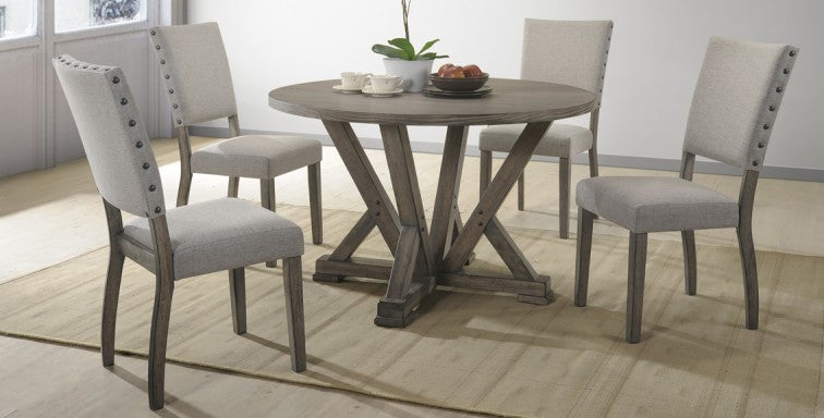 Best master Anna-5pc 5 pc Anna antique light gray finish wood 47" round dining table set